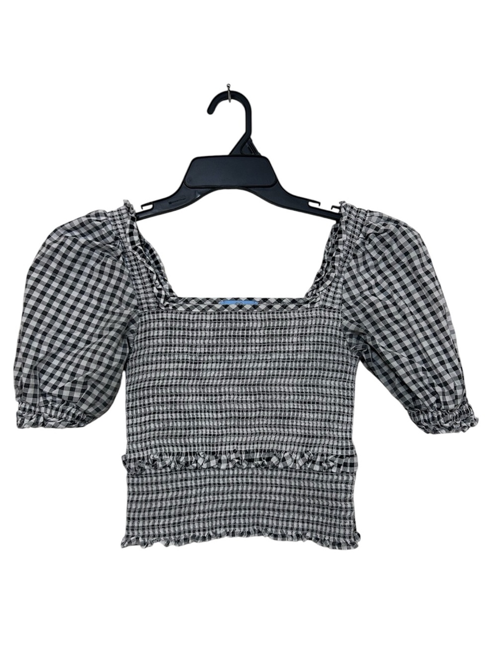 CeCe Gingham Smocked Puff Sleeve Crop Top Size XS